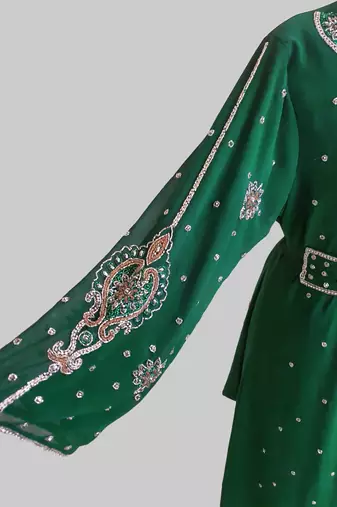 Dark Green color Handmade Moroccan Kaftan with hijjab
