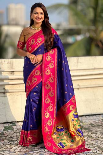 Soft silk lotus paithani zari woven saree