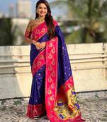 Soft silk lotus paithani zari woven saree