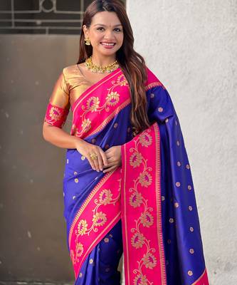 Soft silk lotus paithani zari woven saree 2
