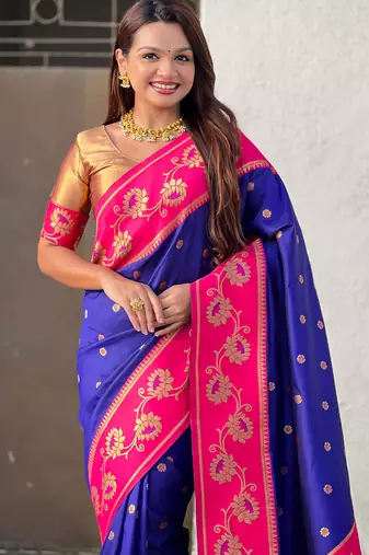 Soft silk lotus paithani zari woven saree