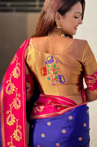 Soft silk lotus paithani zari woven saree