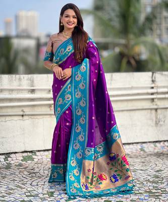 Soft silk lotus paithani zari woven saree 1