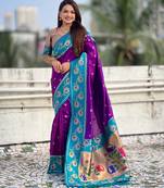 Soft silk lotus paithani zari woven saree
