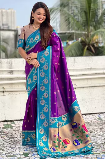 Soft silk lotus paithani zari woven saree