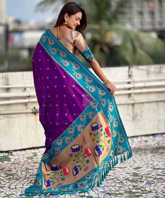 Soft silk lotus paithani zari woven saree 3