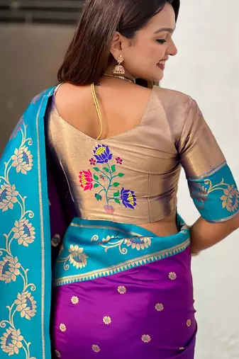 Soft silk lotus paithani zari woven saree