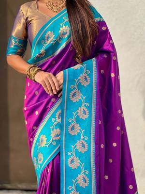 Soft silk lotus paithani zari woven saree 5