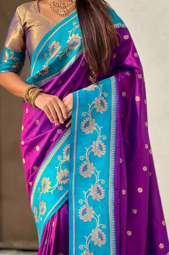 Soft silk lotus paithani zari woven saree
