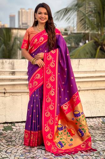Soft silk lotus paithani zari woven saree