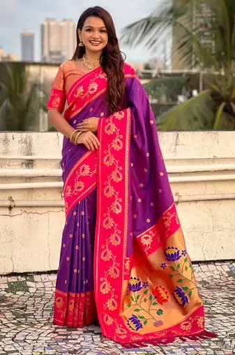 Soft silk lotus paithani zari woven saree