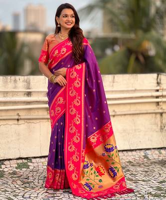 Soft silk lotus paithani zari woven saree 2