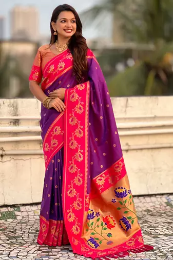 Soft silk lotus paithani zari woven saree