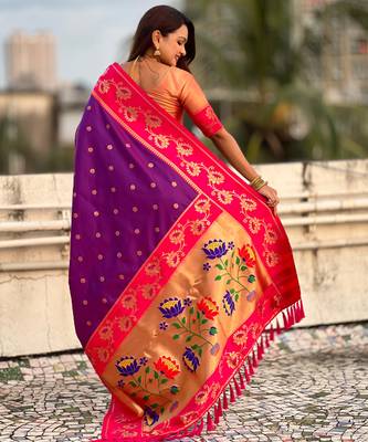 Soft silk lotus paithani zari woven saree 3