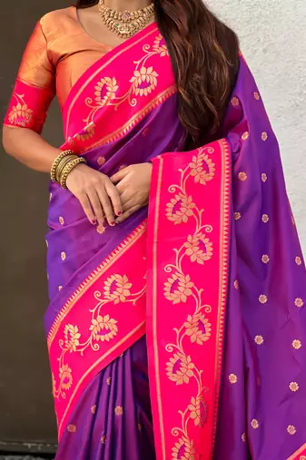 Soft silk lotus paithani zari woven saree