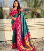 Soft silk lotus paithani zari woven saree
