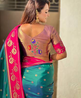 Soft silk lotus paithani zari woven saree 3