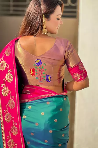 Soft silk lotus paithani zari woven saree