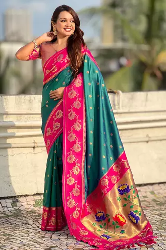 Soft silk lotus paithani zari woven saree