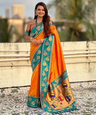 Soft silk lotus paithani zari woven saree 1