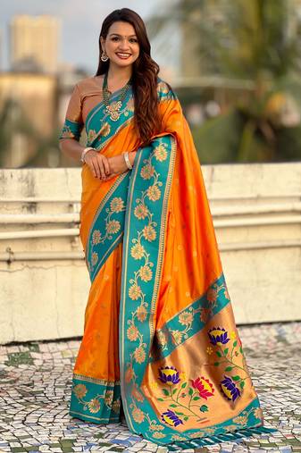 Soft silk lotus paithani zari woven saree