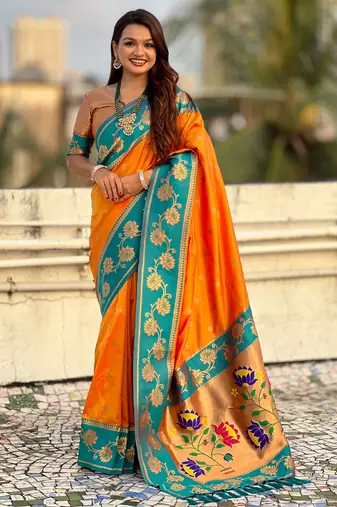 Soft silk lotus paithani zari woven saree