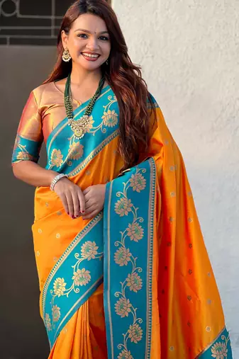 Soft silk lotus paithani zari woven saree