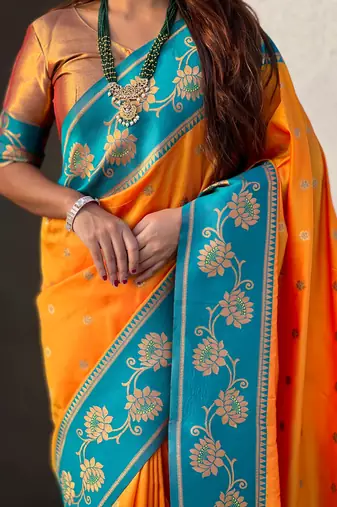 Soft silk lotus paithani zari woven saree