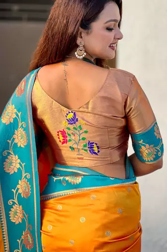 Soft silk lotus paithani zari woven saree
