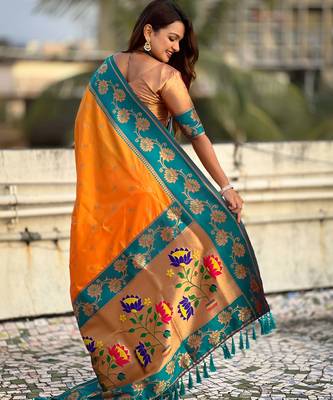 Soft silk lotus paithani zari woven saree 5