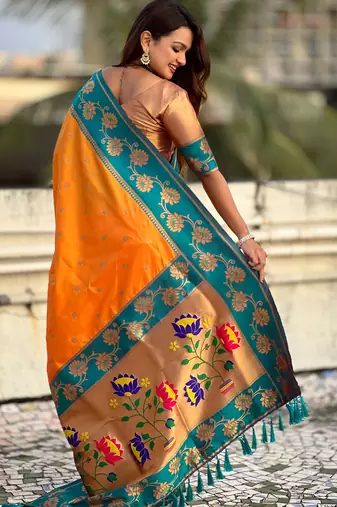 Soft silk lotus paithani zari woven saree