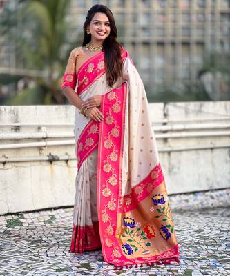 Soft silk lotus paithani zari woven saree 1