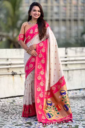 Soft silk lotus paithani zari woven saree