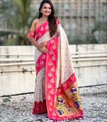 Soft silk lotus paithani zari woven saree