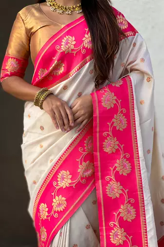 Soft silk lotus paithani zari woven saree