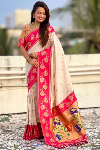 Soft silk lotus paithani zari woven saree