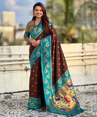 Soft silk lotus paithani zari woven saree 1