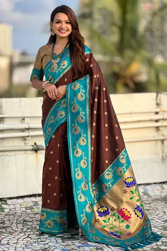 Soft silk lotus paithani zari woven saree