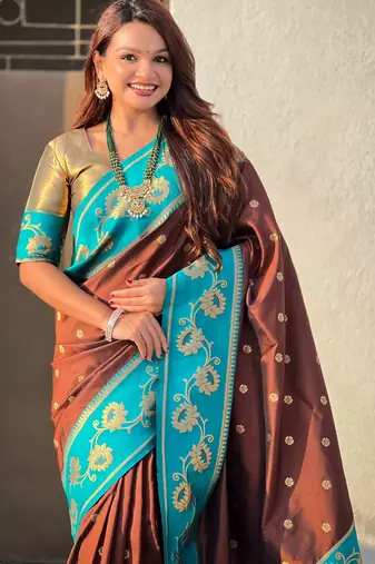 Soft silk lotus paithani zari woven saree