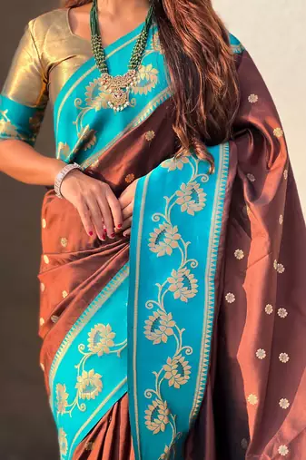 Soft silk lotus paithani zari woven saree