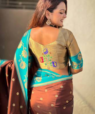 Soft silk lotus paithani zari woven saree 4