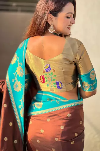 Soft silk lotus paithani zari woven saree