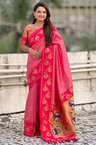 Soft silk lotus paithani zari woven saree