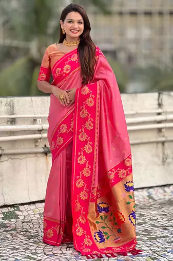 Soft silk lotus paithani zari woven saree