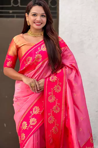 Soft silk lotus paithani zari woven saree