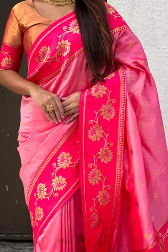 Soft silk lotus paithani zari woven saree