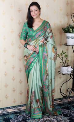 Tussar silk pattachitra traditional printed zari woven saree 1