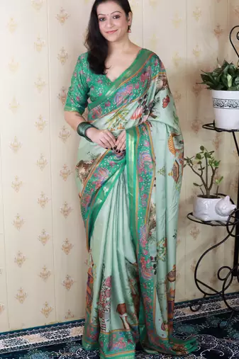 Tussar silk pattachitra traditional printed zari woven saree