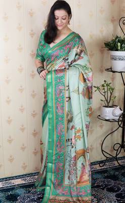Tussar silk pattachitra traditional printed zari woven saree 2