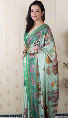 Tussar silk pattachitra traditional printed zari woven saree 3